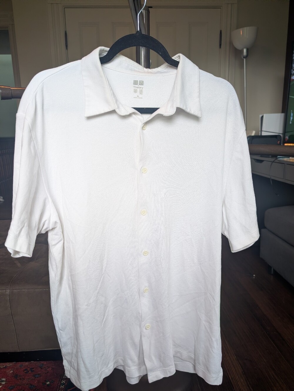 Uniqlo Men's White Short-Sleeve Button-Down Polo Shirt